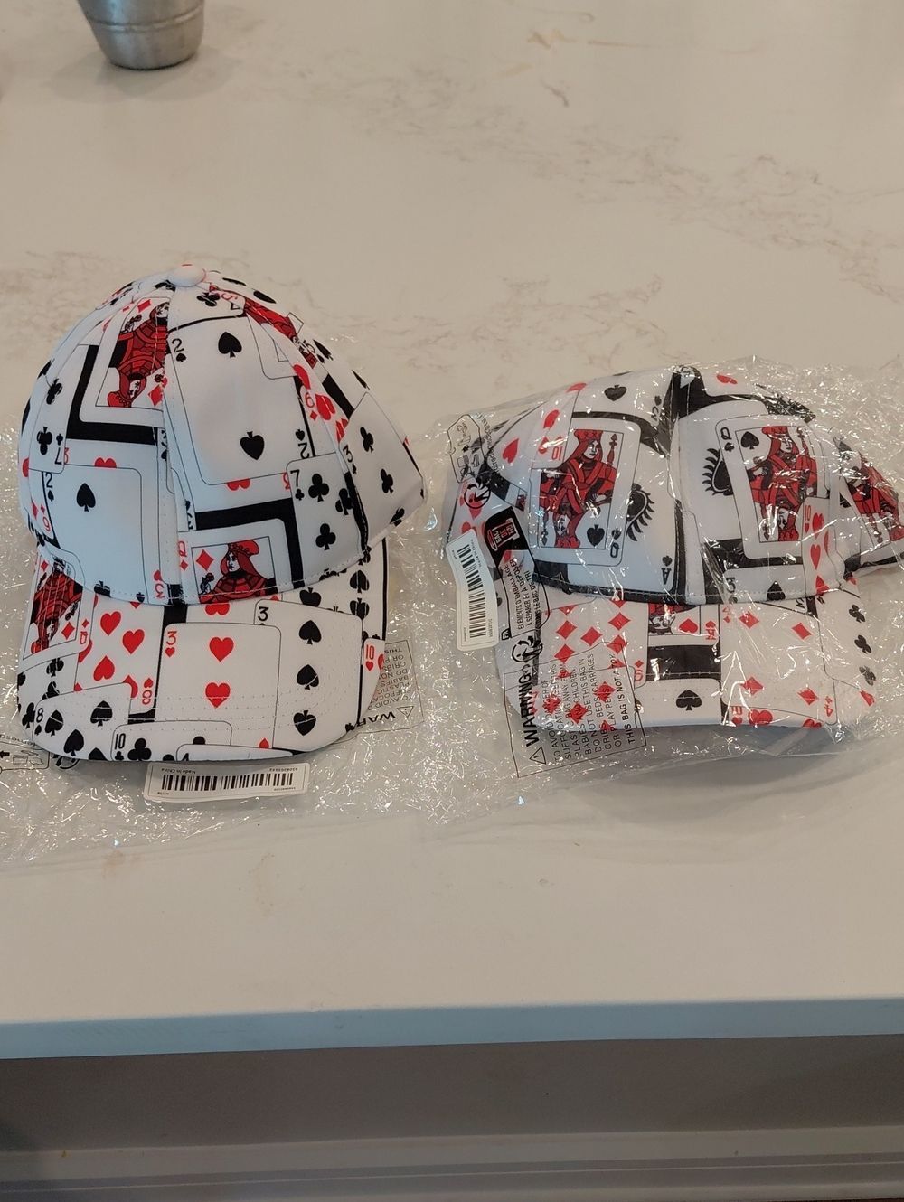 Playing Card Print Baseball Caps - White, Red, Black